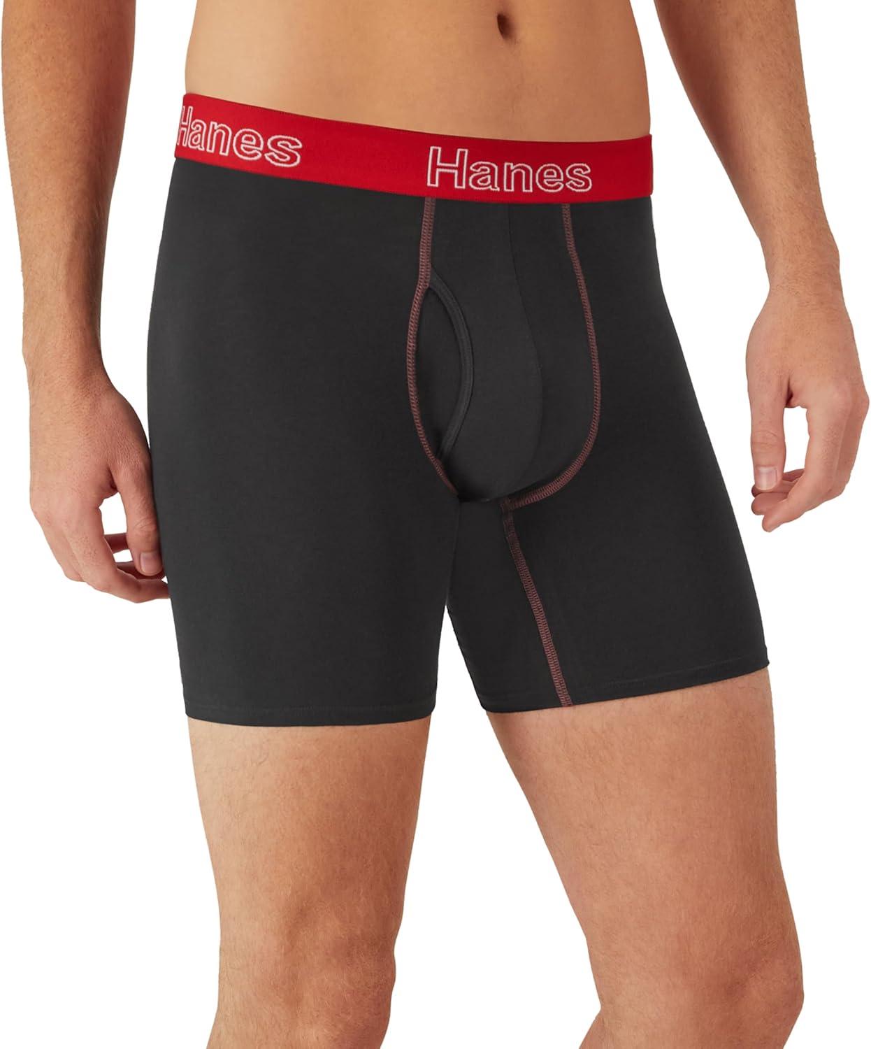 imageHanes Mens Underwear Stretch Cotton Boxer Briefs for Men Moisturewicking MultiPackBlack Color Band  6 Pack