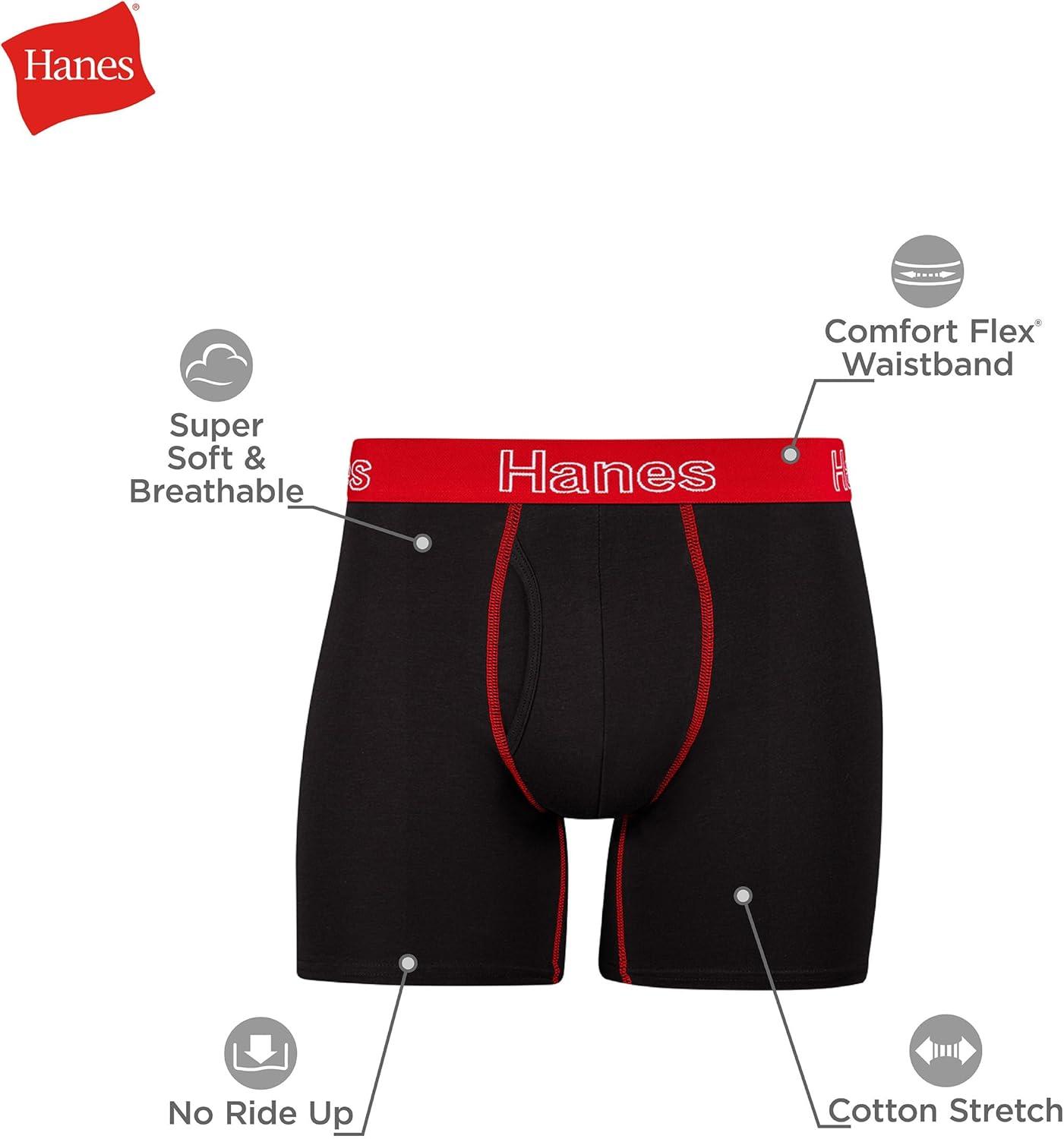 imageHanes Mens Underwear Stretch Cotton Boxer Briefs for Men Moisturewicking MultiPackBlack Color Band  6 Pack