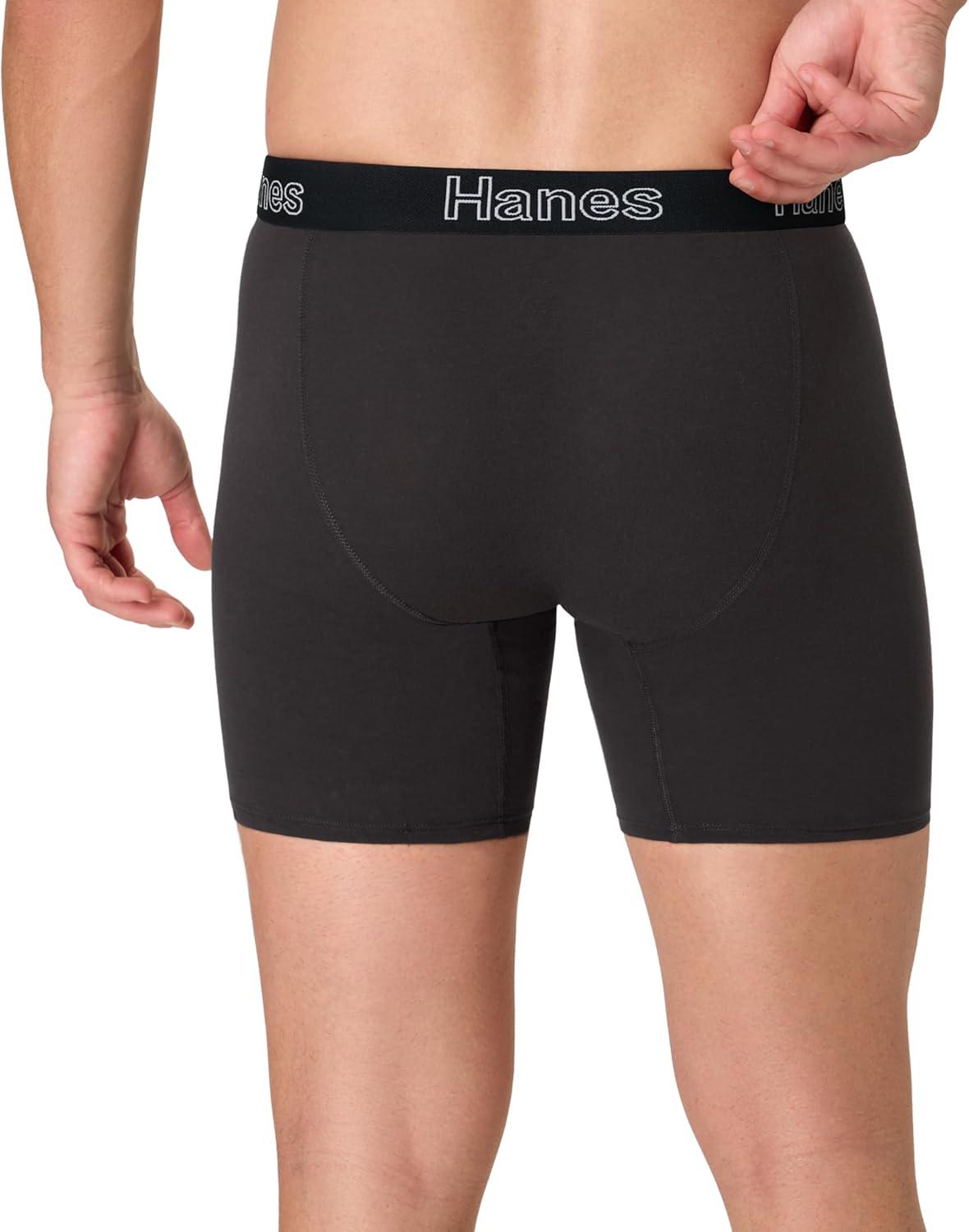 imageHanes Mens Underwear Stretch Cotton Boxer Briefs for Men Moisturewicking MultiPackSolid Black  6 Pack