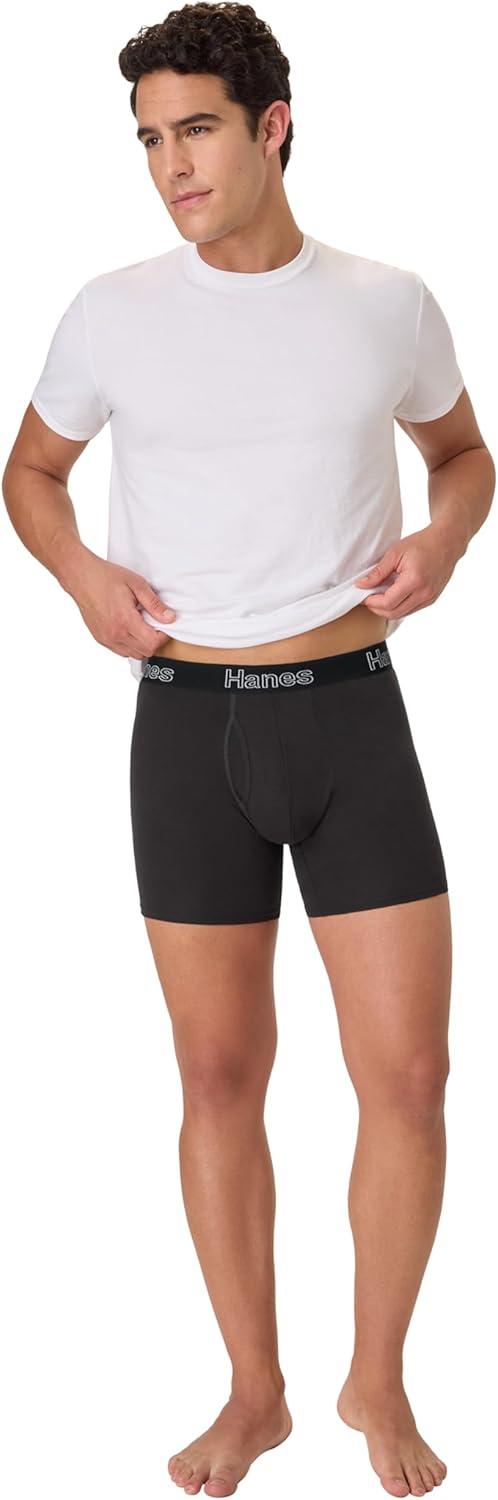 imageHanes Mens Underwear Stretch Cotton Boxer Briefs for Men Moisturewicking MultiPackSolid Black  6 Pack