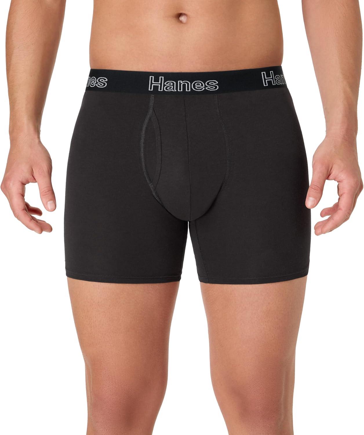 imageHanes Mens Underwear Stretch Cotton Boxer Briefs for Men Moisturewicking MultiPackSolid Black  6 Pack