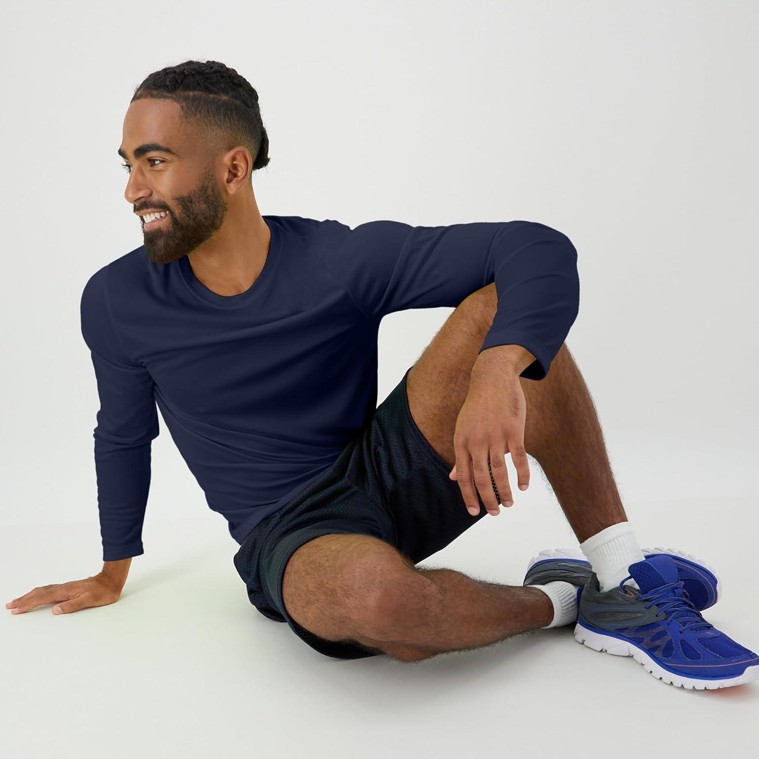 imageHanes Sport Mens LongSleeve TShirt Pack Cool DRI MoistureWicking Performance TShirts Performance Tee 2PackBlackWhiteNavyGrey  4 Pack