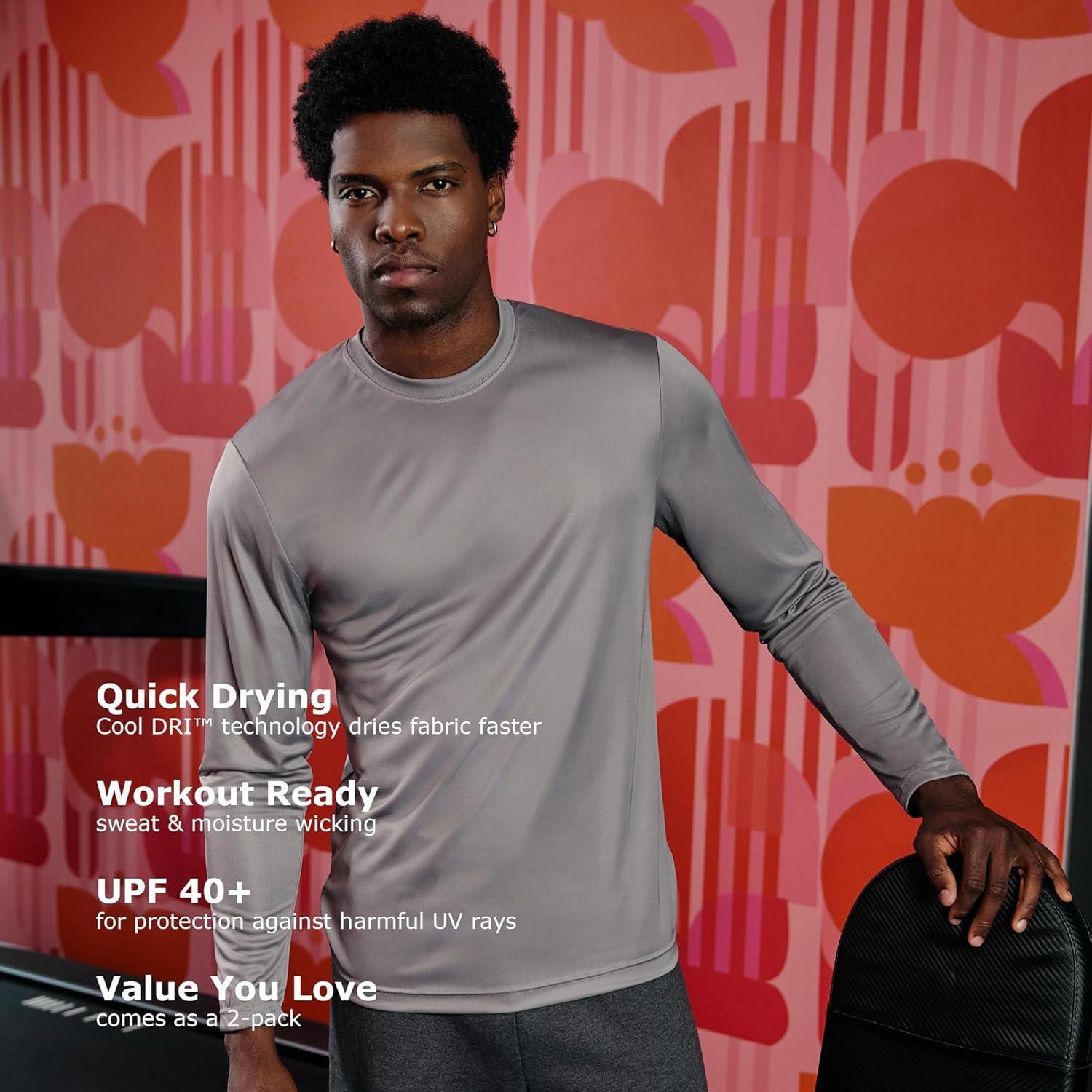 imageHanes Sport Mens LongSleeve TShirt Pack Cool DRI MoistureWicking Performance TShirts Performance Tee 2PackDeep Red