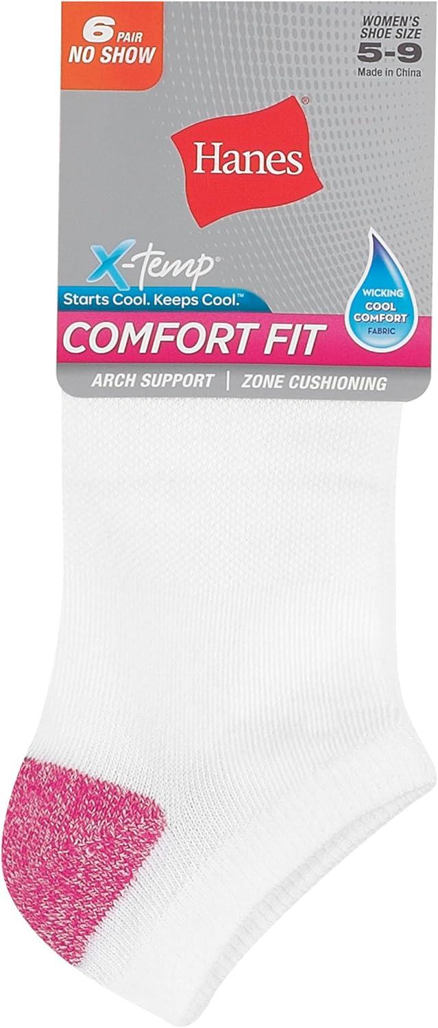 imageHanes Womens 6Pair Comfort Fit No Show SocksWhite With Color Heel  Toe