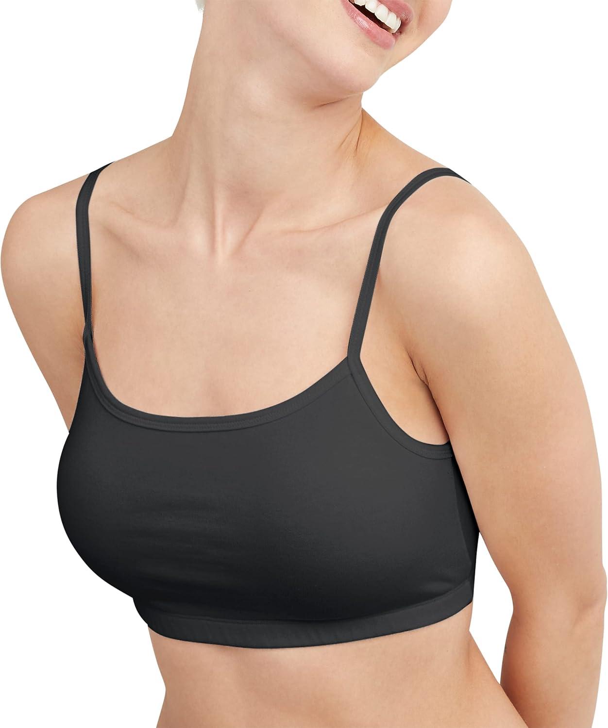 imageHanes Womens Cropped Bralette Pack 3Pack Breathable Crop Top Bras Solid or Assorted 3PackBlackBlackBlack
