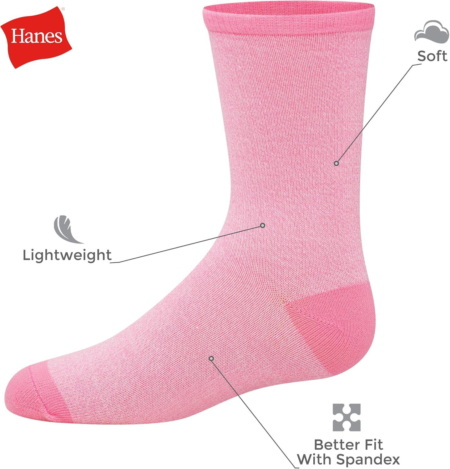 imageHanes girls Ultimate Fashion Crew Socks Pack Lightweight Stretch Crew Socks Assorted 10pair Pack SmallPinkGreyBlueLavender