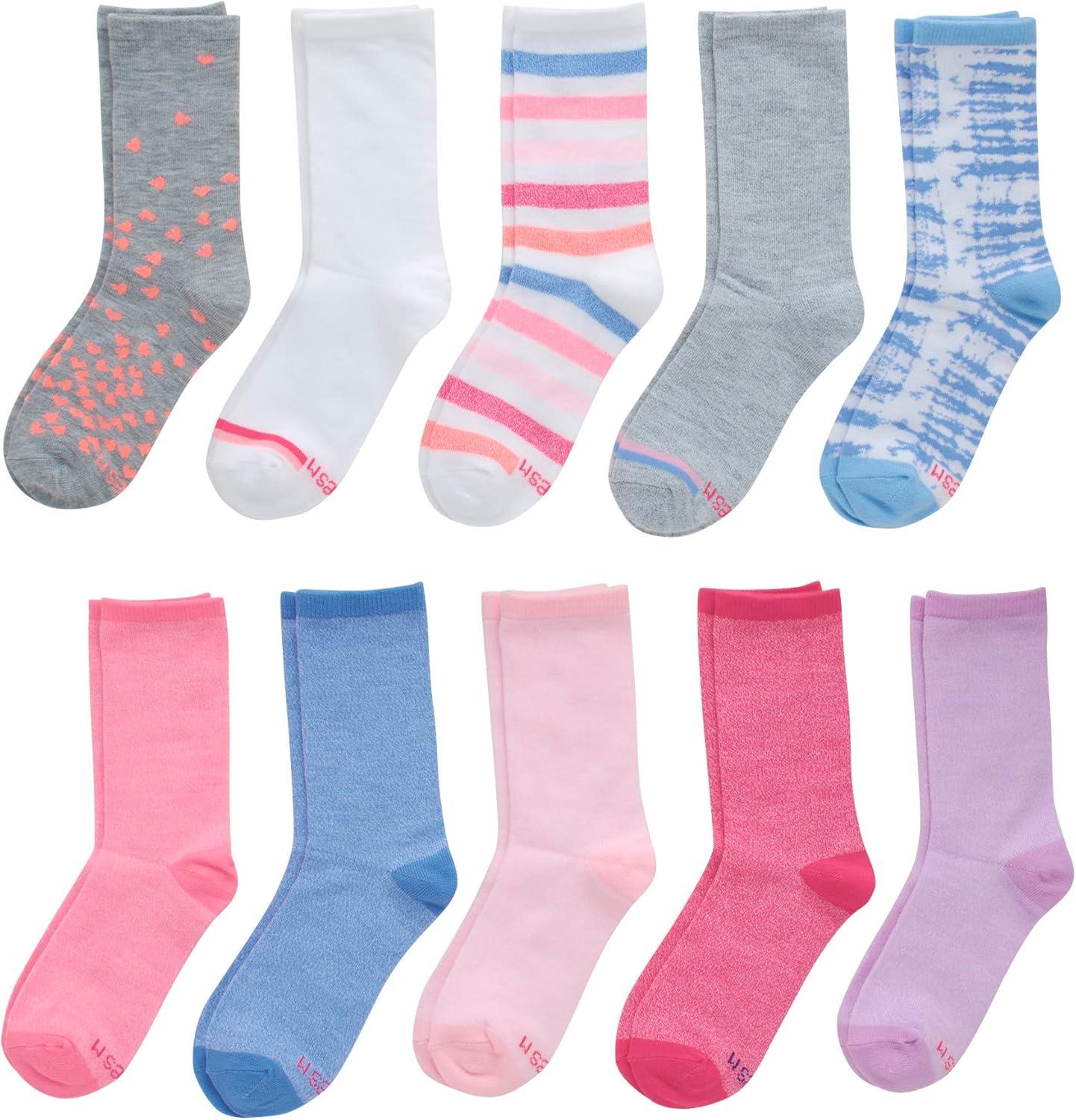 imageHanes girls Ultimate Fashion Crew Socks Pack Lightweight Stretch Crew Socks Assorted 10pair Pack SmallPinkGreyBlueLavender