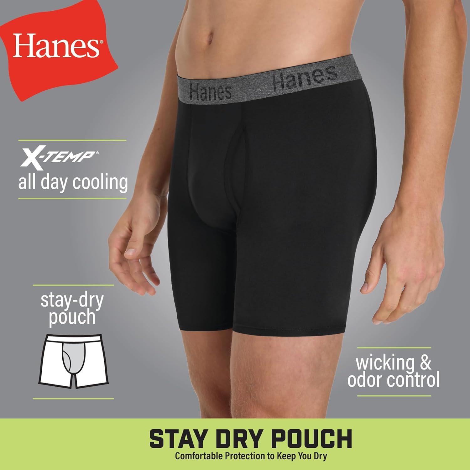 imageHanes mens Stay Dry Pouch Boxer Briefs Performance Stretch Boxer Brief With Leak Protection 3pack