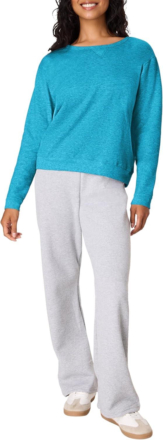 imageHanes womens Crewneck Sweatshirt Ecosmart Fleece Pullover With Vnotch Sweatshirt for WomenBold Blue Heather