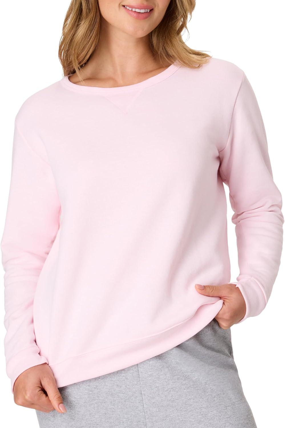 imageHanes womens Crewneck Sweatshirt Ecosmart Fleece Pullover With Vnotch Sweatshirt for WomenPale Pink