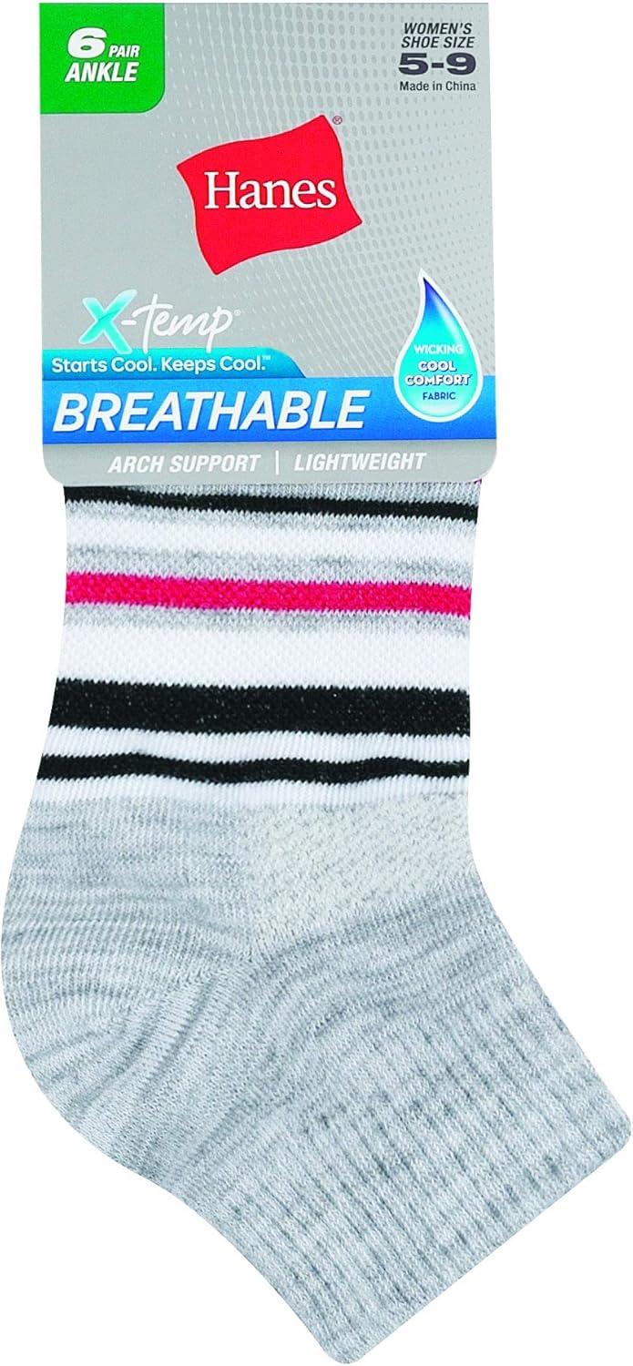 imageHanes womens Hanes Womens 6pair Lightweight Breathable Ventilation Ankle SocksGrey  6 Pack