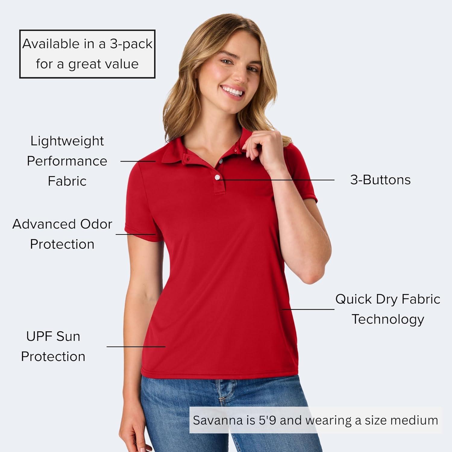 imageHanes womens Performance Polo Single or 3Pack Sport Cool DRI MoistureWicking Polo Shirt 40 UPF ProtectionDeep Red  1 Pack
