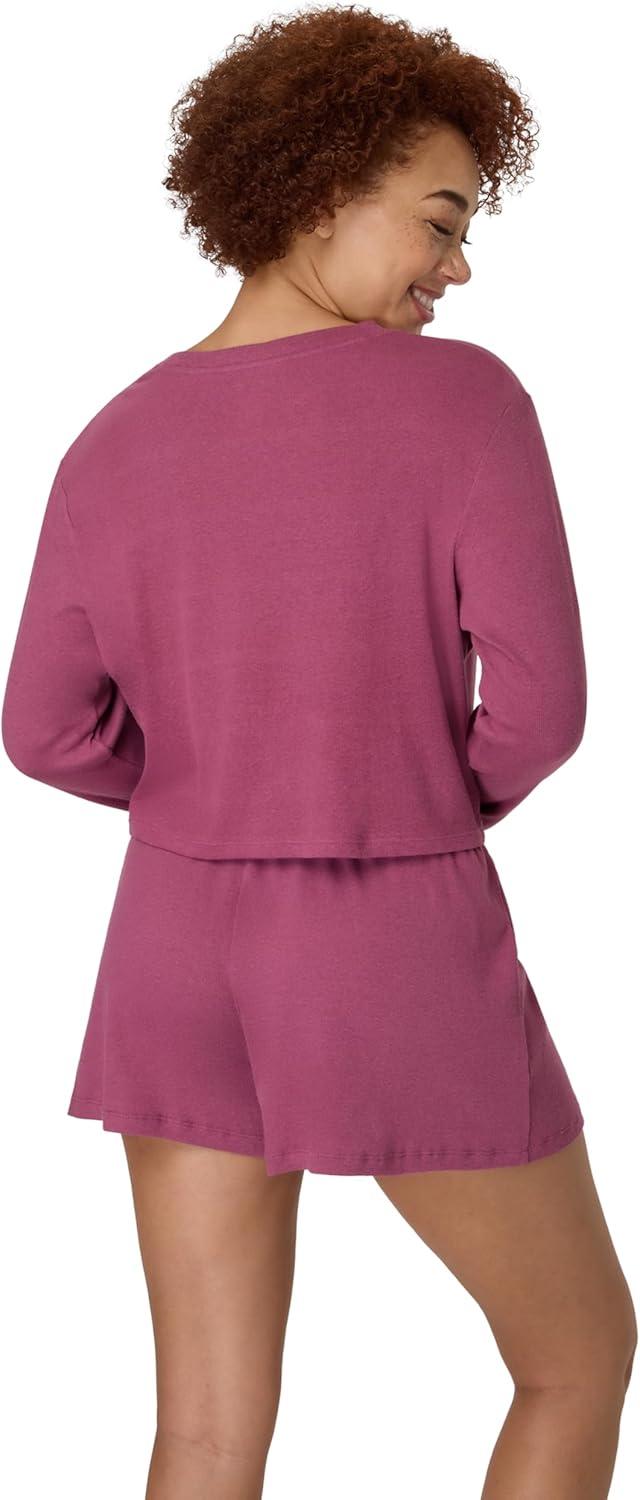 imageHanes womens Sleepwear Set Originals Supersoft Comfywear Longsleeve Top amp Sleep Shorts Loungewear Set for WomenMauve MoodMauve Mood