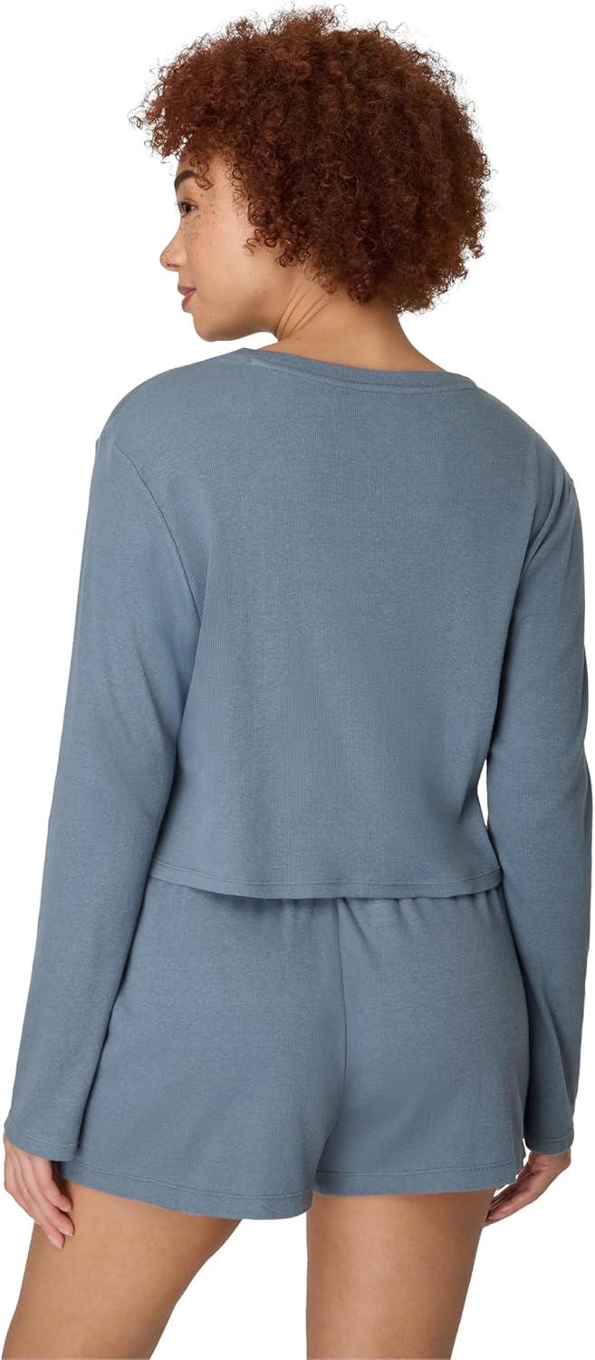 imageHanes womens Sleepwear Set Originals Supersoft Comfywear Longsleeve Top amp Sleep Shorts Loungewear Set for WomenStargazer GreyStargazer Grey