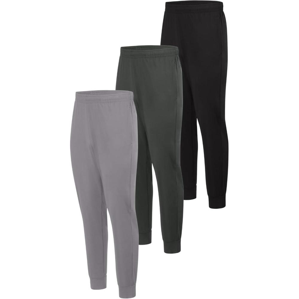 imageHanes Mens Joggers 3Pack Cool Dri Training MoistureWicking Casual Mens Athletic JoggersBlackCharcoalGraphite