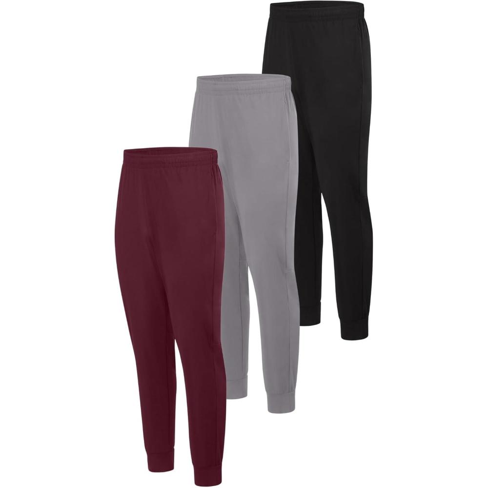 imageHanes Mens Joggers 3Pack Cool Dri Training MoistureWicking Casual Mens Athletic JoggersBlackGraphiteMaroon