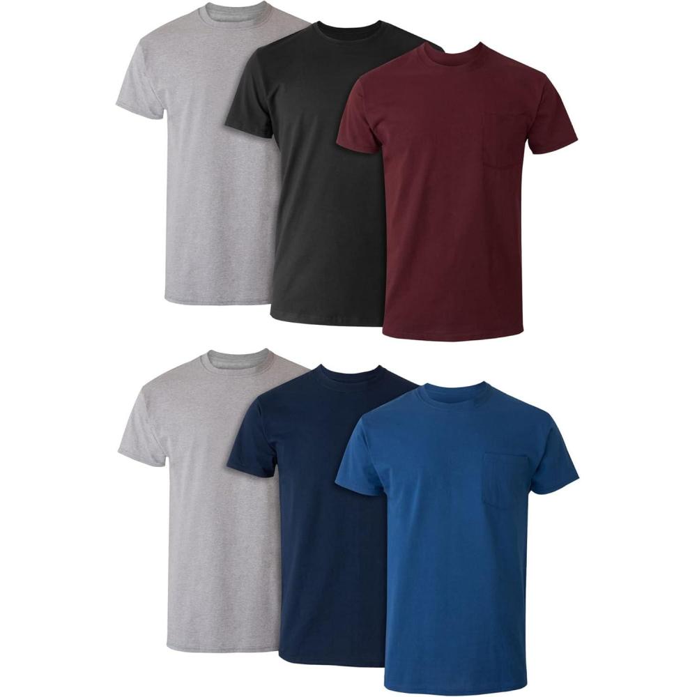 imageHanes Mens Pocket TShirt Pack 6Pack Cool amp Breathable Cotton Tees StayTucked Undershirts for MenAssorted