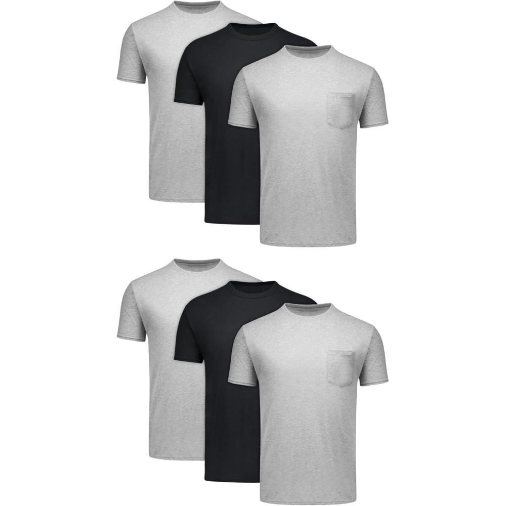 imageHanes Mens Pocket TShirt Pack 6Pack Cool amp Breathable Cotton Tees StayTucked Undershirts for MenBlackGrey