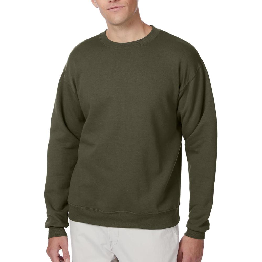 imageHanes Mens Sweatshirt EcoSmart Fleece Crewneck Sweatshirt Big amp Tall Available 1 or 2PackFatigue Green