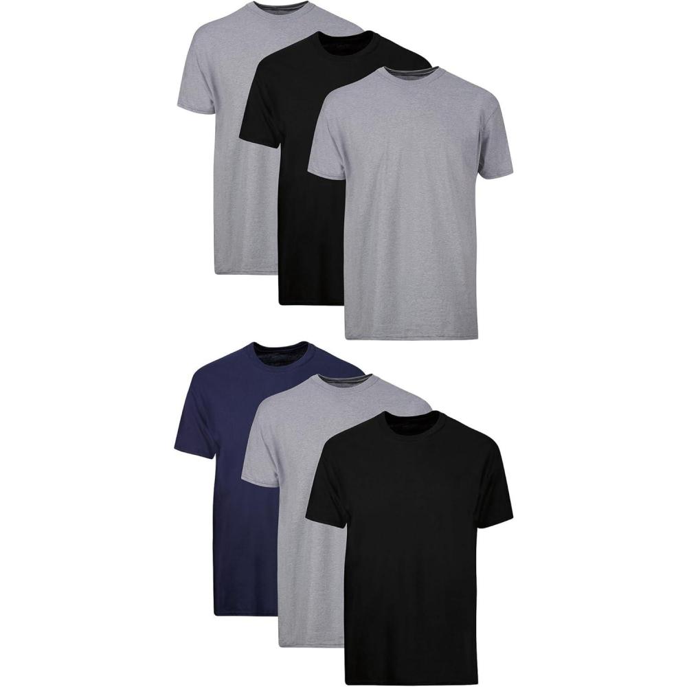 imageHanes Mens Undershirt Packs StayTucked Soft Cotton Undershirts Best Undershirts for Men WhiteBlackAsstd MultipacksBlackGreyBlue Assorted 6 Pack
