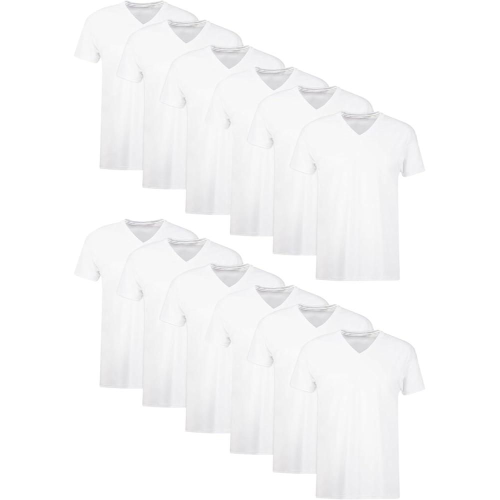 imageHanes Mens Undershirts TShirt Pack VNeck Cotton Tees for Men MoistureWicking Odor Control White MultiPackWhite  12 Pack