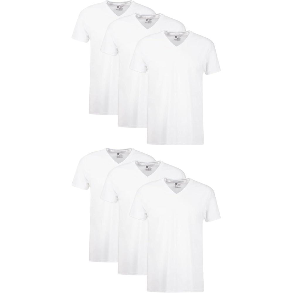 imageHanes Mens Undershirts TShirt Pack VNeck Cotton Tees for Men MoistureWicking Odor Control White MultiPackWhite  6 Pack