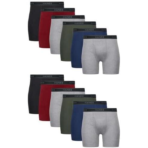 imageHanes Mens Underwear Boxer Briefs Pack Cool amp Breathable Cotton MoistureWicking Underwear for Men No Ride UpBlackBlueGreen  12 Pack