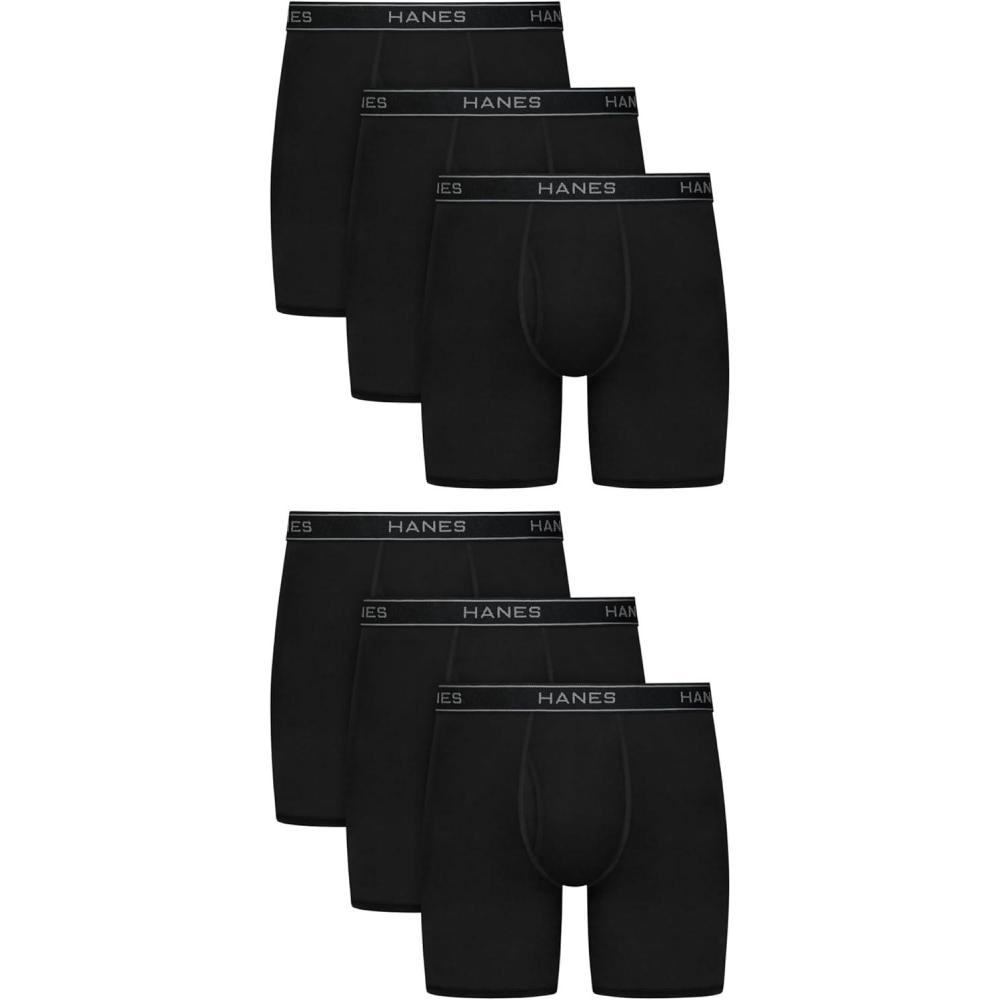 imageHanes Mens Underwear Boxer Pack Performance Stretch Underwear Moisturewicking Boxer for Men 6packBlack