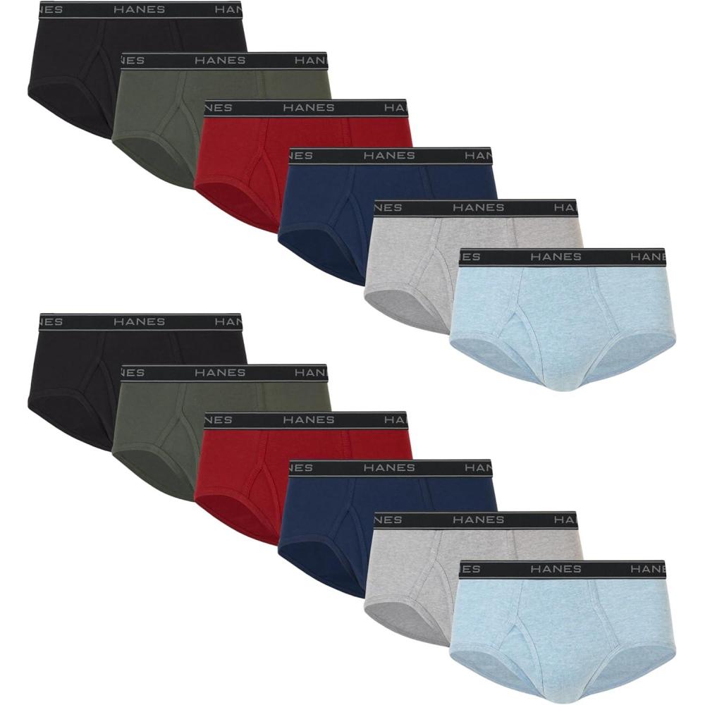 imageHanes Mens Underwear Brief Pack Cotton MidRise Briefs Moisture Wicking 6 9 amp 12 PacksBlackBlueGreenRed  12 Pack
