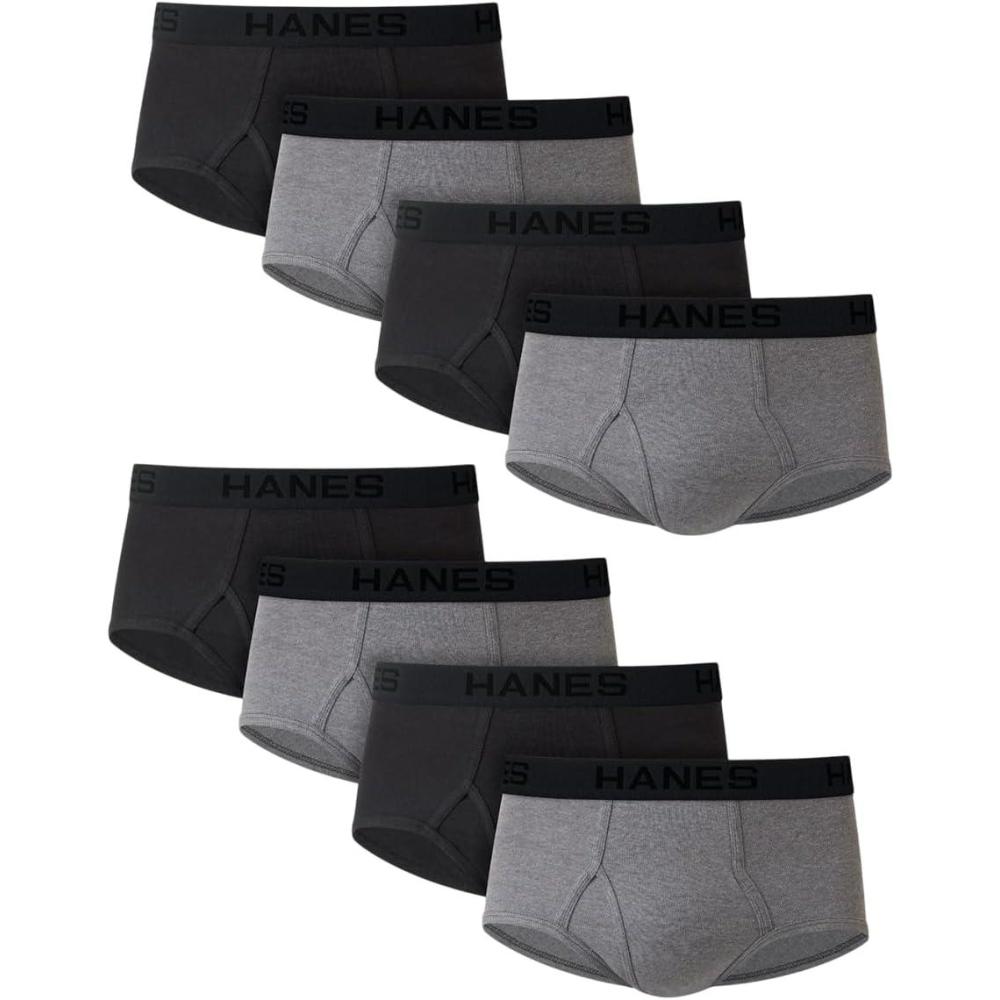 imageHanes Mens Underwear Brief Pack Cotton MidRise Briefs Moisture Wicking 6 9 amp 12 PacksBlackGrey  8 Pack