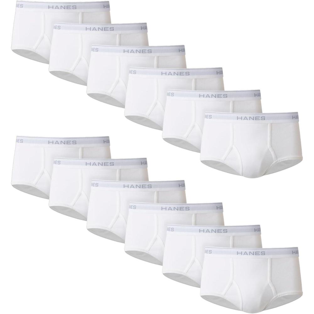 imageHanes Mens Underwear Brief Pack Full Rise Cotton Briefs MoistureWicking Underwear White MultipackWhite  12 Pack