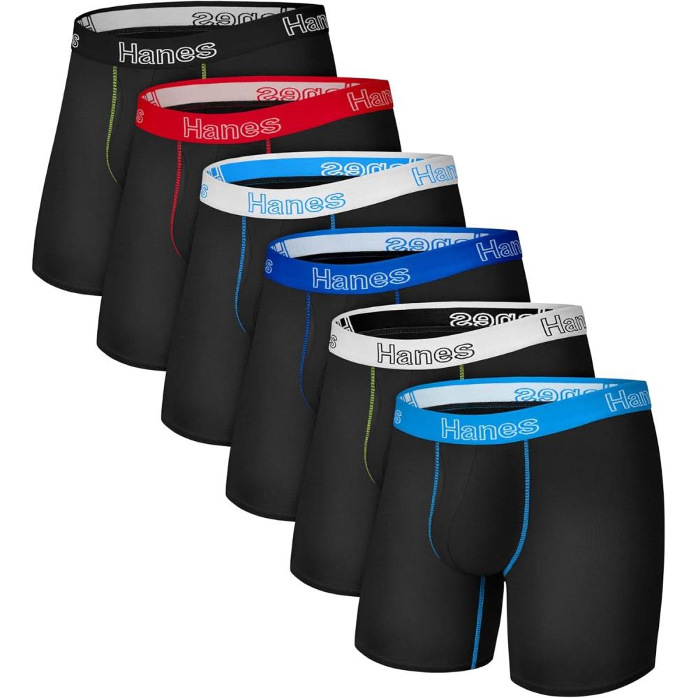 imageHanes Mens Underwear Stretch Cotton Boxer Briefs for Men Moisturewicking MultiPackBlack Color Band  6 Pack