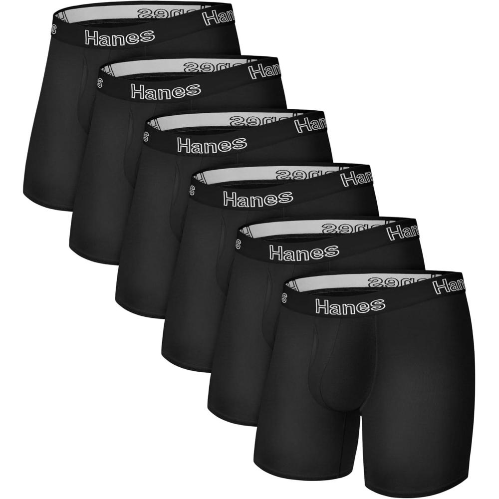 imageHanes Mens Underwear Stretch Cotton Boxer Briefs for Men Moisturewicking MultiPackSolid Black  6 Pack
