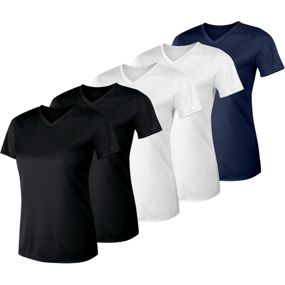 imageHanes Womens Cool Dri Performance VNeck TShirt MoistureWicking Short Sleeve Tee 40 UPF Protection 1 Or 5 PackBlkWhtNvy  5 Pack