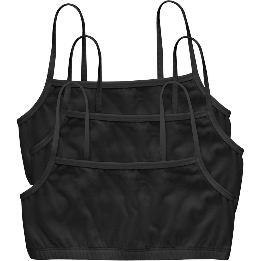 imageHanes Womens Cropped Bralette Pack 3Pack Breathable Crop Top Bras Solid or Assorted 3PackBlackBlackBlack