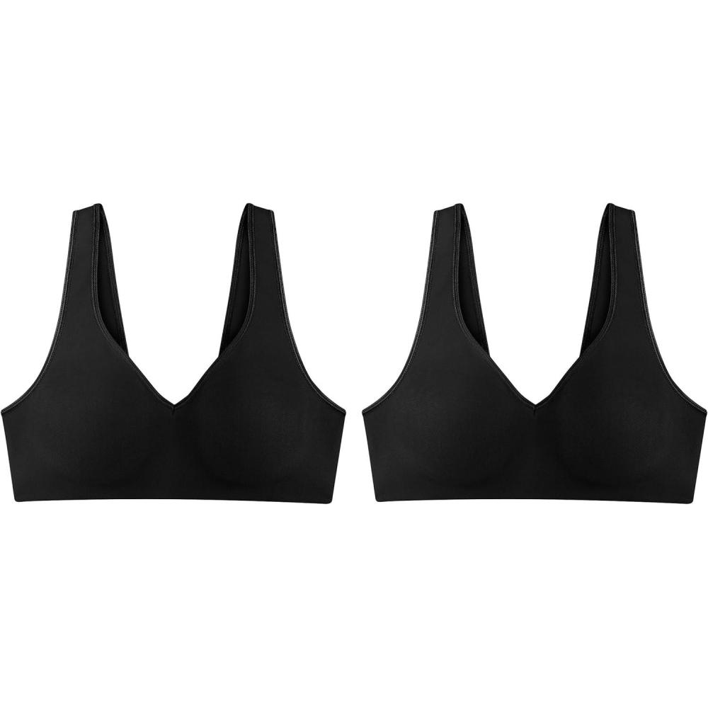 imageHanes Womens Wireless Bra Smooth Comfort FullCoverage TShirt Bra for Women Single Or 2PackBlackBlack  2pack