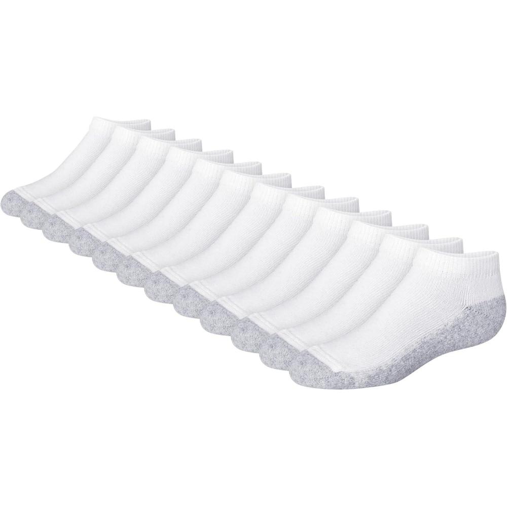 imageHanes boys Ankle Socks 14 Pairs Stretchcotton Socks for Boys Moisturewicking CushionedNo Show  WhiteGrey Bottom  12 Pack