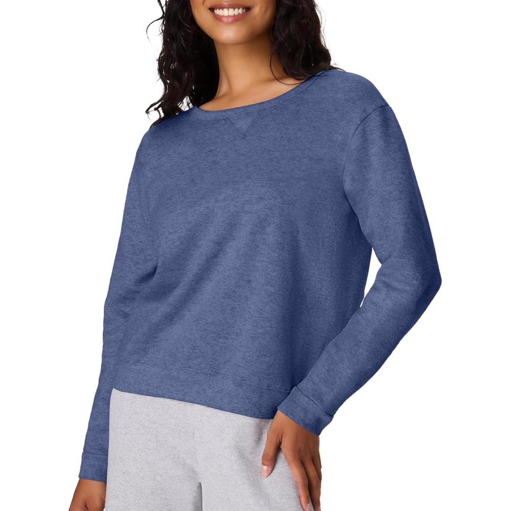 imageHanes womens Crewneck Sweatshirt Ecosmart Fleece Pullover With Vnotch Sweatshirt for WomenNavy Heather