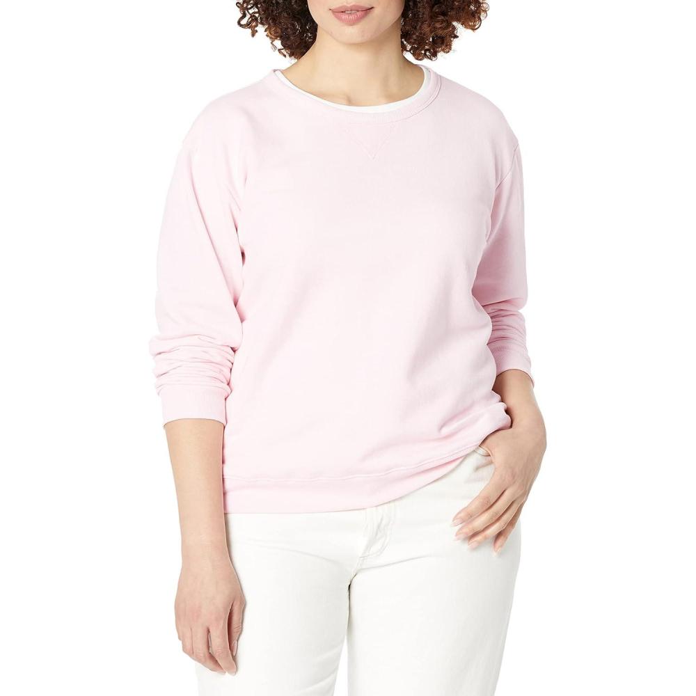 imageHanes womens Crewneck Sweatshirt Ecosmart Fleece Pullover With Vnotch Sweatshirt for WomenPale Pink