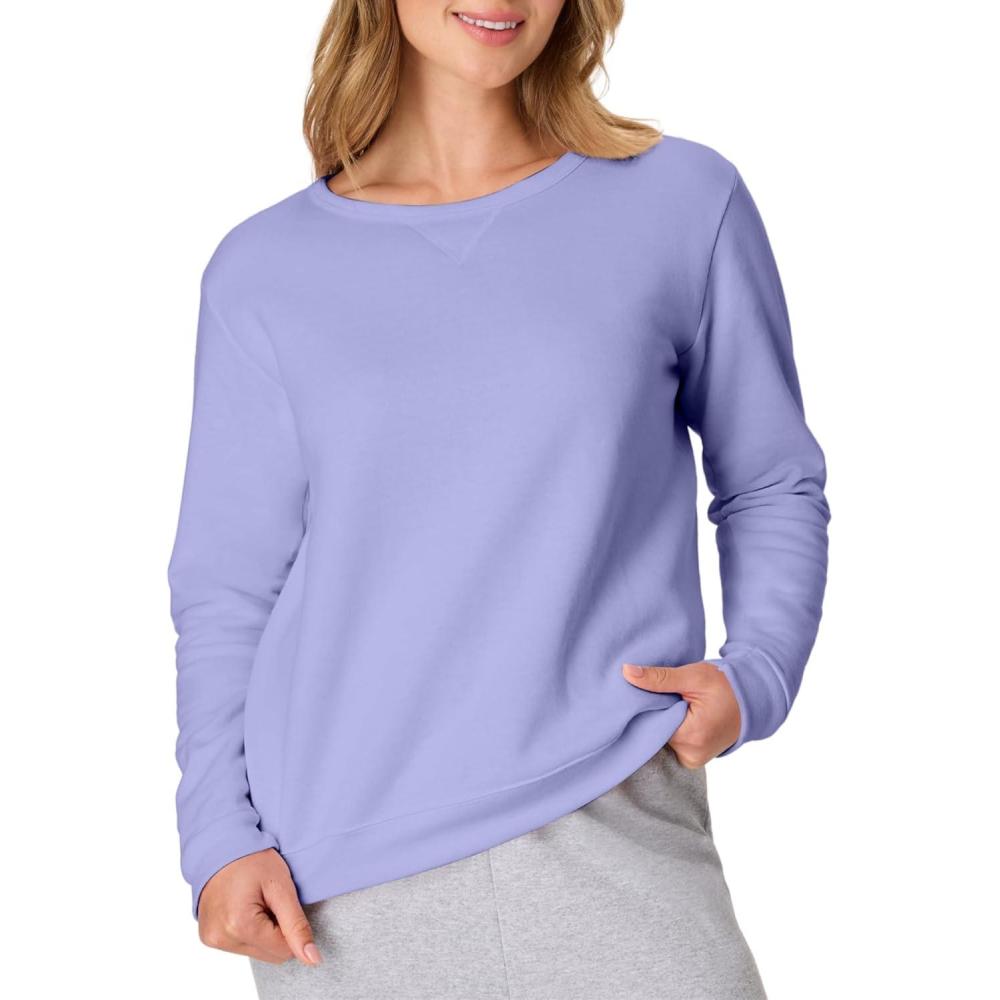 imageHanes womens Crewneck Sweatshirt Ecosmart Fleece Pullover With Vnotch Sweatshirt for WomenPeri Blue