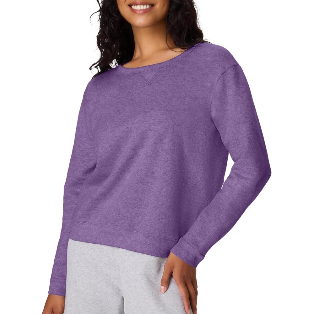 imageHanes womens Crewneck Sweatshirt Ecosmart Fleece Pullover With Vnotch Sweatshirt for WomenViolet Splendor Heather