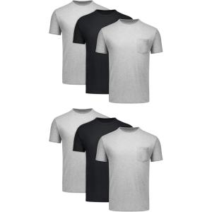 Hanes Men’s Pocket T-Shirt Pack, 6-Pack, Cool & Breathable Cotton Tees, Stay-Tucked Undershirts for Men(Black/Grey)