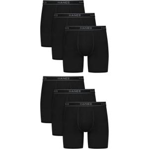 Hanes Men’s Underwear Boxer Pack, Performance Stretch Underwear, Moisture-wicking Boxer for Men, 6-pack(Black)