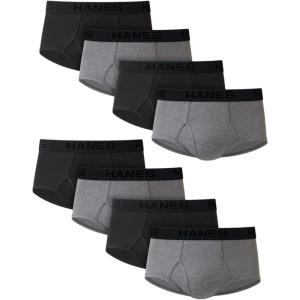 Hanes Men’s Underwear Brief Pack, Cotton Mid-Rise Briefs, Moisture Wicking, 6, 9 & 12 Packs(Black/Grey – 8 Pack)