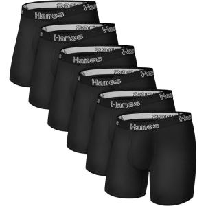 Hanes Men’s Underwear, Stretch Cotton Boxer Briefs for Men, Moisture-wicking, Multi-Pack(Solid Black – 6 Pack)