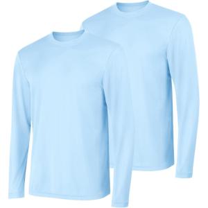 Hanes Sport Men’s Long-Sleeve T-Shirt Pack, Cool DRI Moisture-Wicking Performance T-Shirts, Performance Tee, 2-Pack(Light Blue)
