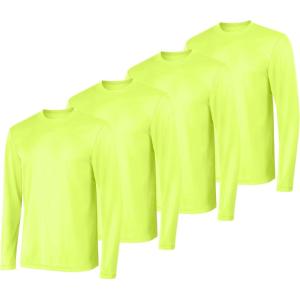Hanes Sport Men’s Long-Sleeve T-Shirt Pack, Cool DRI Moisture-Wicking Performance T-Shirts, Performance Tee, 2-Pack(Safety Green – 4 Pack)