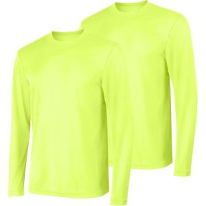 Hanes Sport Men’s Long-Sleeve T-Shirt Pack, Cool DRI Moisture-Wicking Performance T-Shirts, Performance Tee, 2-Pack(Safety Green)