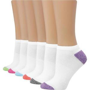 Hanes Women’s 6-Pair Comfort Fit No Show Socks(White With Color Heel & Toe)
