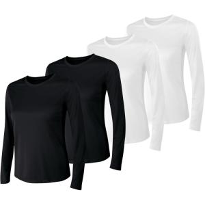 Hanes Women’s Sport Cool Dri Performance Long Sleeve T-Shirt(Black/White – 4 Pack)